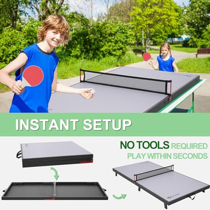 RAYKEEP Mini Foldable Table Tennis Table, Portable Ping Pong Game Table for Indoor & Outdoor, Table Tennis Table Set w/Net, 2 Paddles, 2 Balls, No Assembly, 48inch (Grey)