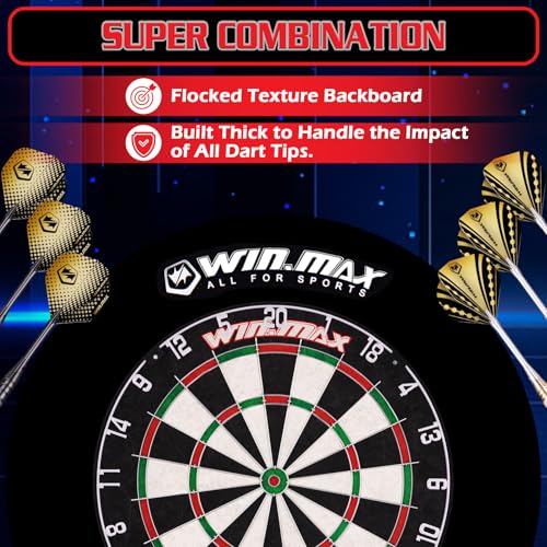 WIN.MAX Dart Board - Bristle Steel Tip Dartboard for Adults Bristle Steel Tip Dart Board Set with 12 Darts Metal - style: Dart Board with Surrond Backboard