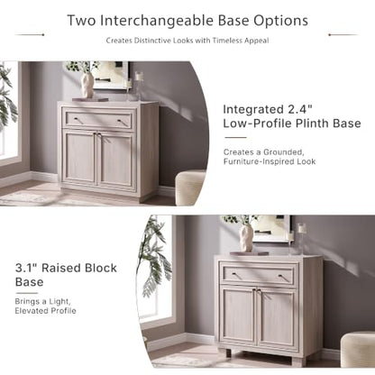 ACCOHOHO Modern Farmhouse Buffet Cabinet, 31.5" Sideboard Credenza, Modular Storage Cabinet with Framed Panel Fronts, Adjustable Shelves & Dual Base Design, White Alder - color: White Alder, size: 1 Piece