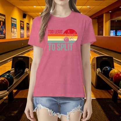 Bowling Shirts for Women Too Legit to Split T-Shirt Retro Sunset Bowler Bowling League Team Tee - color: Pink, size: XX-Large