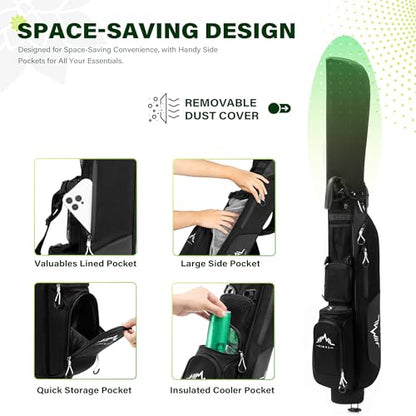 uniHimal Lightweight Par 3 Golf Bag - Small Golf Stand Bag with Dual Shoulder Straps, Cooler Pocket, Dust Cover, Pitch and Putt Bag for Driving Range - color: Black
