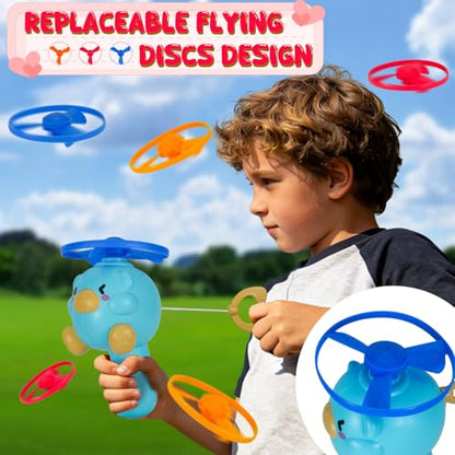 Outdoor Flying Disc Launcher Toys Set Pull-String Launchers Flying Toys for Summer Fun