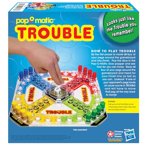 Winning Moves Classic Trouble, with Retro Art and Pop-O-Matic Popper | 2 to 4 Players, Ages 5+