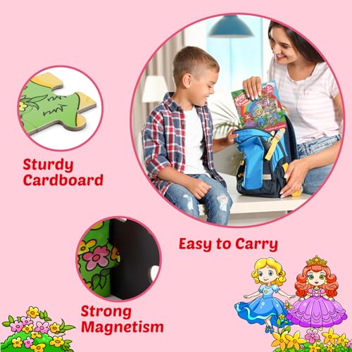 Kasfalci Magnetic Puzzles for Toddlers 3-5,36 Pieces Travel Puzzles Games for Kids,Airplane Car Road Trip Activities,Preschool Learning,Princess Magnet Toys for 3 4 5 6 Year Old Girls Birthday - color: Pink