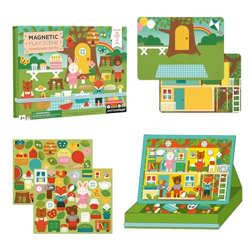 Petit Collage: Animal Friends Magnetic Game Board with Mix & Match, Ideal for Ages 3+, Includes Mag Play Scene Treehouse Party, 74 Count - color: Mag Play Scene Treehouse Party