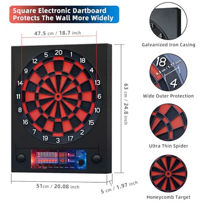Electronic Dart Boards with Metal Case for Adults, Electric Dart Board with 6 Soft Tip Darts, Electronic Digital Dartboard Automatic Scoring, with Voice, LCD Screen, 25 Games for 1-8 Players