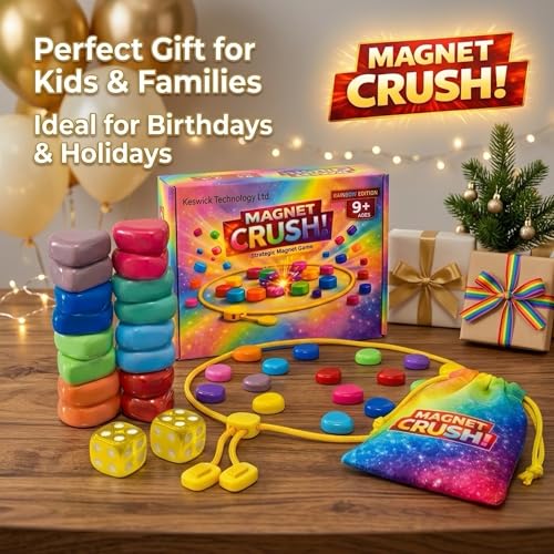 Magnet Crush Magnetic Strategy Board Game (Rainbow) for Kids & Adults, Fun Tabletop Magnet Placement Game, STEM Educational Toy, Family Party Game, Travel Game, Puzzle Brain Teaser, Gift for Ages 9+ - color: Rainbow