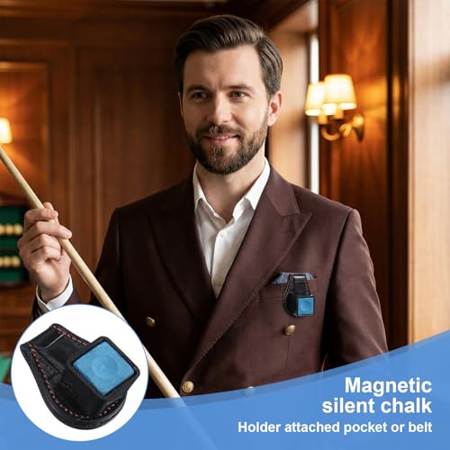 Prasacco Pool Chalk Holder Pool Cue Chalk Holder Magnetic Leather Pocket Clip Snooker Billiard Accessories