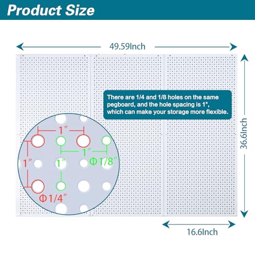 Pegboard Rack Garage Storage Steel Horizontal PegBoard Pack,Steel Pegboard Heavy Duty- 3 Pack 16-Inch X 36-Inch Metal Peg Board Tool Organization Panels (White) - color: White