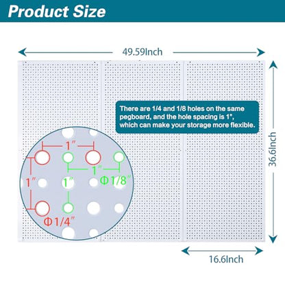 Pegboard Rack Garage Storage Steel Horizontal PegBoard Pack,Steel Pegboard Heavy Duty- 3 Pack 16-Inch X 36-Inch Metal Peg Board Tool Organization Panels (White) - color: White