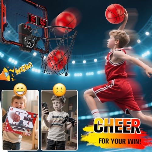 Basketball Hoop Indoor for Kids(4-12 Years Old), Over The Door Basketball Hoop with Scoring, Countdown and Music Accompaniment, Christmas Toys