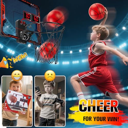 Basketball Hoop Indoor for Kids(4-12 Years Old), Over The Door Basketball Hoop with Scoring, Countdown and Music Accompaniment, Christmas Toys