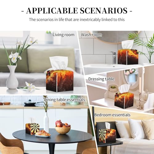 Darts Board in Fire Isolated On Black Background Square Leather Tissue Box Cover - Premium Decorative Organizer with Non-Slip Base for Bathroom Vanity, Nightstand & Countertop