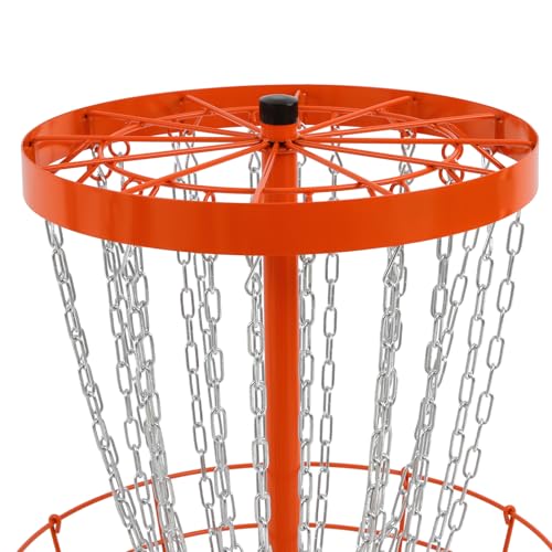 Disc Golf Basket with 24 Chains, Portable Golf Disc Training Target, Heavy Duty Iron Practice Basket with Ground Stakes, 25.5 Inch Catch Opening for Backyards, Parks, Campsites, Tailgate Parties