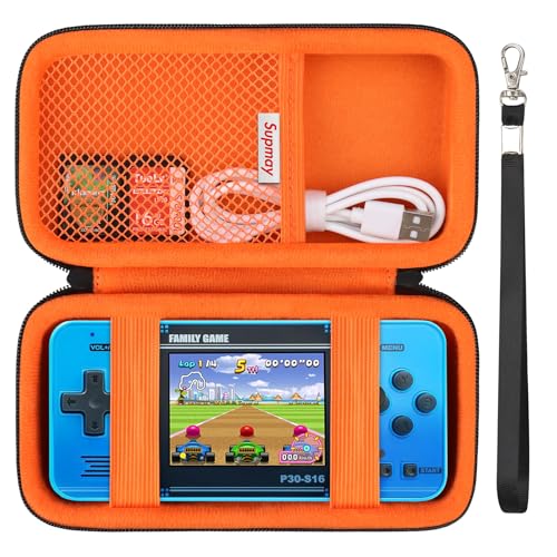 Supmay Carrying Case Compatible with WELLST·G/ for GuaiyeyeAP Handheld Game for Kids -Preloaded 220 Retro Video Games, Portable Gaming Player Storage Holder Travel Bag with Mesh Pocket, Orange - color: Black+Orange