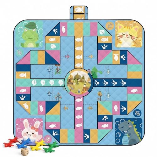 Flying Chess Picnic Blanket 80 x 80 Inch, Waterproof Beach Mat | Extra large outdoor blanket with game pieces for parks, camping, beach trips and family travel. - color: Style 1