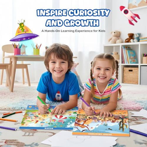 Search and Find Books for Kids Ages 3-5; Road Trip Activities for Ages 4-8, 24 Themes Activity Book with 2 Dry Erase Markers