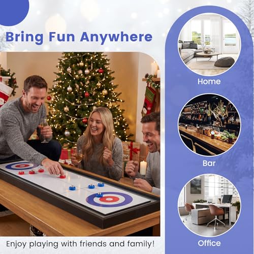 Goplus Shuffleboard and Curling 2 in 1 Board Game, Portable 2 Sided Tabletop Shuffle Board Game with 8 Rolling Pucks, Wooden Shuffleboard and Curling Combo Game Set for Adults