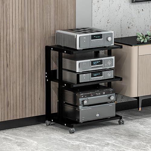Corner Display Cabinet with Wheels, Media Stand & Audio Rack for Game Consoles, Stereo Storage, AV Tower, Modern Black Design(Black,50x40x65cm) - color: Black, size: 19.7"D x 15.7"W x 25.6"H (1 Drawers)