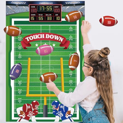 Hooqict Pin The Football on The Goalpost Football Party Games for Kids Game Day Boys Sports Theme Birthday Party Decorations, Large Poster with 36 Rugby Stickers - style: Football