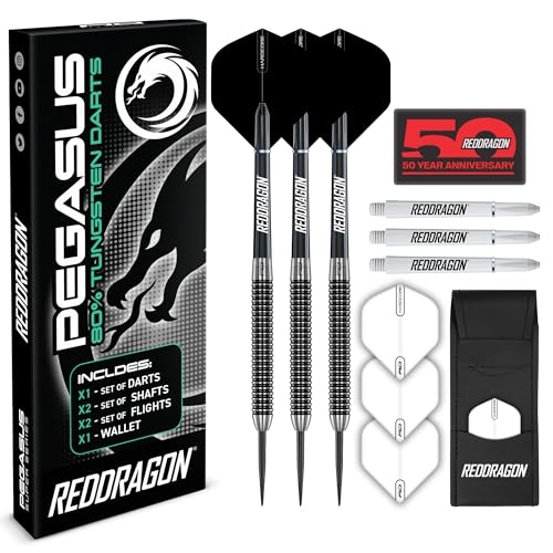 RED DRAGON Darts Pegasus Original | Pegasus Switch Points - Powered by Winmau Darts Metal Tip | Professional Tungsten Dart Set | 21g, 22g, 23g, 24g, 25g, 26g, 28g, 30g | Amazon Dart Set with Case - color: 24g Black, size: 24G