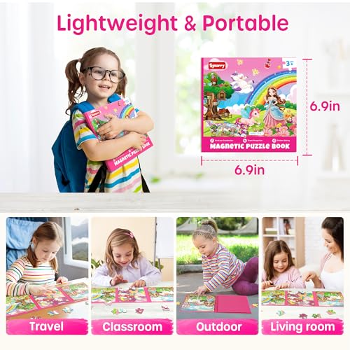 SYNARRY Unicorn Princess Fairy Magnetic Puzzles for Toddlers 3-5 Girls, 20 Pieces Travel Puzzles for Kids Ages 4-6, Easter Basket Stuffers for Kids, Car Airplane Road Trip Activities Magnet Games Toy - style: Unicorn