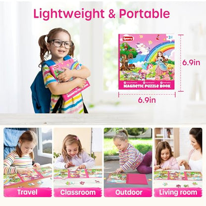 SYNARRY Unicorn Princess Fairy Magnetic Puzzles for Toddlers 3-5 Girls, 20 Pieces Travel Puzzles for Kids Ages 4-6, Easter Basket Stuffers for Kids, Car Airplane Road Trip Activities Magnet Games Toy - style: Unicorn