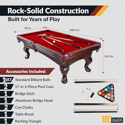 Hathaway Augusta 8 Ft Furniture Pool Table – Includes Cue Sticks, Billiard Balls – Classic Design Perfect for Family, Home, Dining, or Living Room - color: Mahogany Finish
