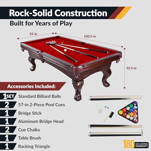 Hathaway Augusta 8 Ft Furniture Pool Table – Includes Cue Sticks, Billiard Balls – Classic Design Perfect for Family, Home, Dining, or Living Room - color: Mahogany Finish