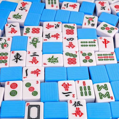 Pycoal Traditional Chinese Mahjong Tile Set, 1.4'' Melamine Mahjong Tiles Premium 146PCS Mahjong Set with Portable Carrying Case, Instruction Manual, Dice Set, Mah jongg Game Set for Family, Gathering - color: Blue