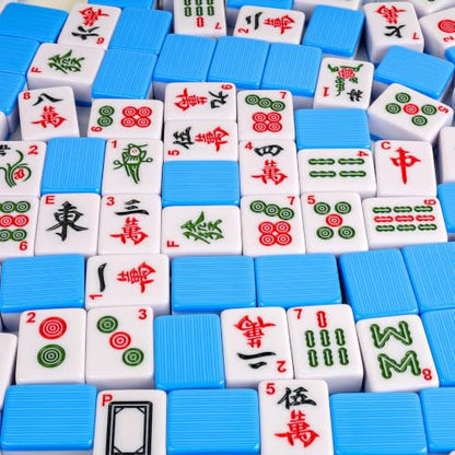 Pycoal Traditional Chinese Mahjong Tile Set, 1.4'' Melamine Mahjong Tiles Premium 146PCS Mahjong Set with Portable Carrying Case, Instruction Manual, Dice Set, Mah jongg Game Set for Family, Gathering - color: Blue