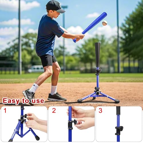 BaseGoal Baseball Tee for Kids,Youth Stand Set,Teeball Set,Youth Baseball,Softball Batting Tee Set,Easy Adjustable Height - style: Blue-a