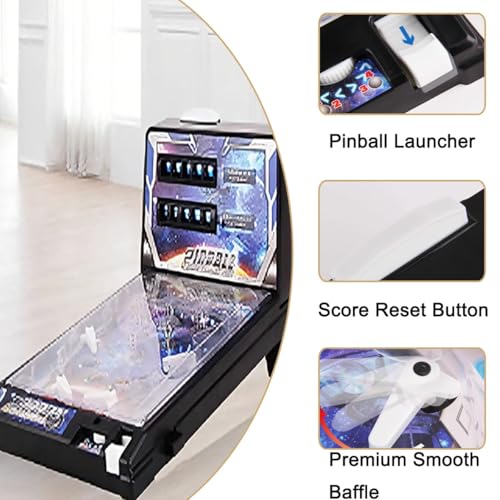 Arcade Electronic Pinball Machine for Home, Desktop Ball Shooting Toy with Lights Sounds and Scorer, Retro Mini Pinball Machine Gifts, Tabletop Pinball Kit for Kids