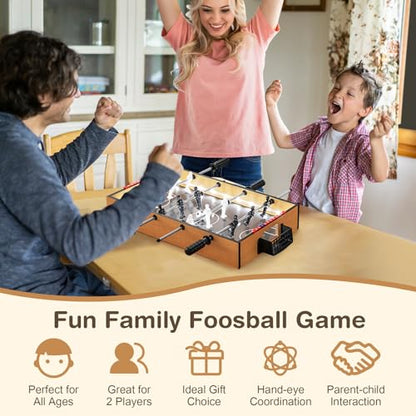 Giantex 20 Inch Foosball Table - Tabletop Football Table w/LED Lights, Realistic Players & 2 Balls, Wooden Soccer Game Table for Kids Adults, Mini Foosball Table for Party, Game Room, Family Night