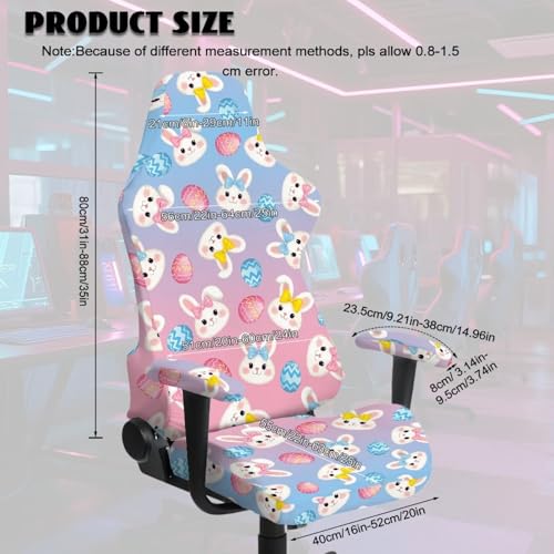 Ergonomic Office Chair Cover with Armrest Covers Fade-Resistant Fabric Stretch Easter Decor Reclining Racing Gaming Chair Slipcovers with Zipper, Bunny Easter Eggs Blue Pink Gradient - color: Bunny Easter Eggs Blue Pink Gradient