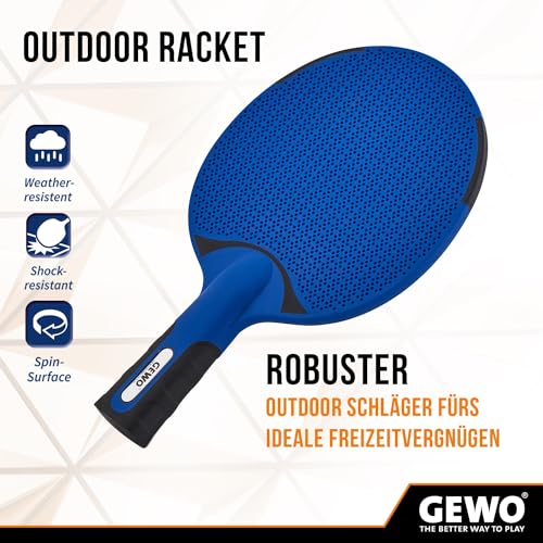 GEWO Outdoor Table Tennis Bat - Weatherproof Table Tennis Bat Blue for Outdoor Use with Sturdy Mesh Structure Non-Slip Handle Ideal for Water Table Tennis and Leisure Table Tennis Outdoor