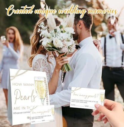 Guess How Many Cards, Guess How Many Pearls Are in the Jar, Party Games & Activities, Pearls Bridal Shower Decorations, 50 Cards and Sign - size: 5 x 7 inches