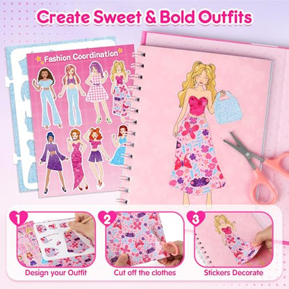 Mocoosy Makeup Art Craft for kids Ages 4-8, Pretend Play Makeup Coloring Activity Book with Stickers, Fashion Design Sketchbook, Travel Game Airplane Car Road Trip Toy Birthday Gift for Girl 5 6 7 8 9