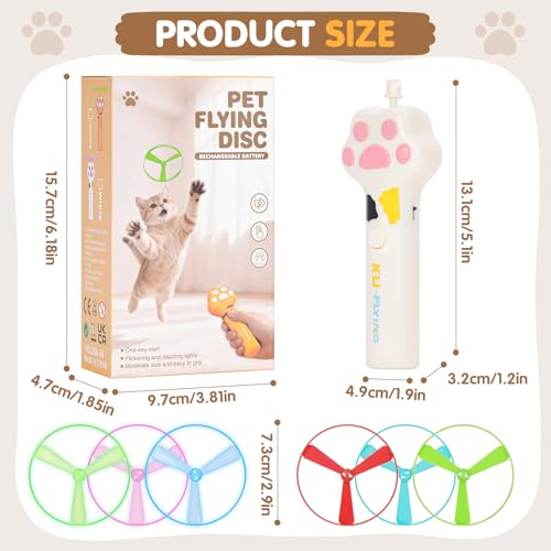 Cat Fetch Toy, Rechargeable Flying Disc Launcher with 6 Flying Discs, Cat Interactive Hunting Toys for Outdoor & Indoor (White) - color: White