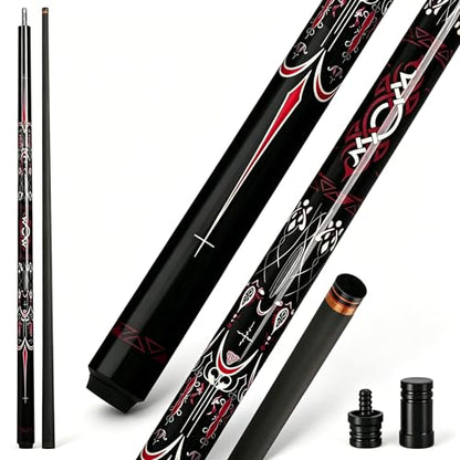 Cuefessnuance 58" Carbon Fiber Pool Cue, Low Deflection | Gothic pattern design, black, 100% carbon fiber shaft, pro taper, 11.8mm pigskin tip, 3/8-8 stainless steel joint - color: Black
