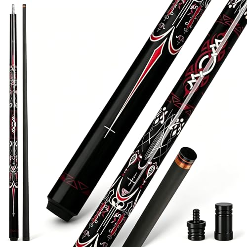 Cuefessnuance 58" Carbon Fiber Pool Cue, Low Deflection | Gothic pattern design, black, 100% carbon fiber shaft, pro taper, 11.8mm pigskin tip, 3/8-8 stainless steel joint - color: Black