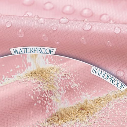 BYDOLL Beach Blanket Waterproof Sandproof Large Sand Free,78''X81''/10'X9' Oversized Sandless Lightweight Blanket Picnic Mat for Beach Travel Camping Hiking with Stakes - color: Pink, size: 10'X9'
