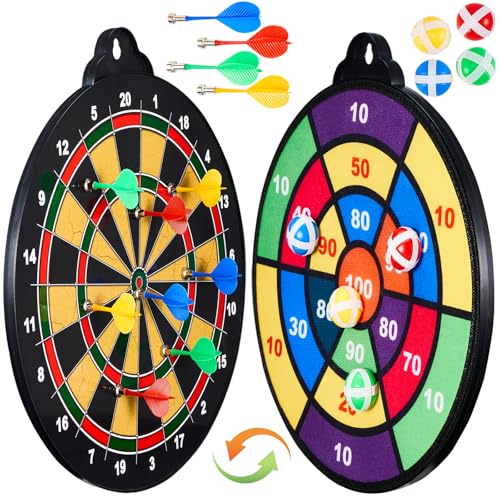 2IN1 Double-Sided Magnetic Dart Board for Kids and Adult.with 12 Magnetic Dart+12Sticky Balls,Safe Dart Game Set for 3-12 Year Old,Fun Family Game Friends Gifts