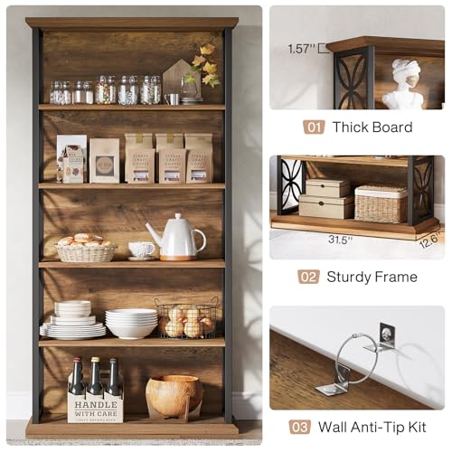 Tribesigns 6-Tier Tall Bookshelf, 71" Industrial Bookcase with Metal Frame, Freestanding Open Storage Shelves for Home Office, Living Room, Bedroom - color: Rustic Brown