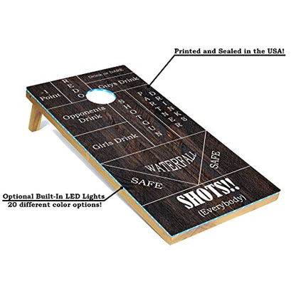 Tailgating Pros Cornhole Boards - 4'x2' Regulation Boards w/Carrying Case, Score Keeper, & Set of 8 Corn Filled Bags w/Tote - size: 4'x2' Boards w/LED Built-in Frame Lights, style: Drinking Game