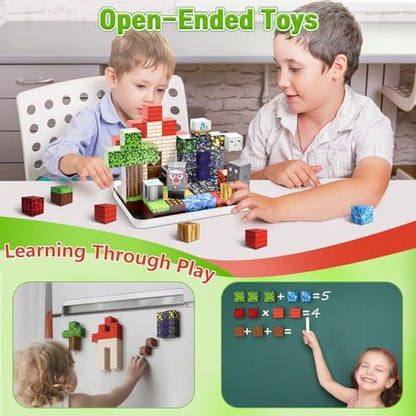 Resflycheng 70PCS Magnetic Building Blocks Travel Toys for Kids Ages 4-8, Forest Portal Mini Magnetic Blocks with Iron Case, Portable Magnet Cubes STEM Learning Set for Toddler Boys Girls Ages 3+ - style: Forest Portal