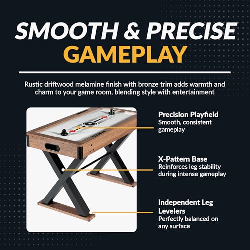 Hathaway Fullerton 48-in Air Hockey Table for Adults – Driftwood Finish with Slide Scorers, Pucks, and Strikers – Indoor Game Room Table for Family Fun