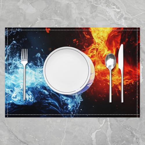 Erosebridal Volleyball Placemats Set of 4 12x18 Ice Fire Place Mat for Kids Teens Men Ball Games Lightning Sports White Blue Red Heat Resisting Table Mats - color: White Blue Red