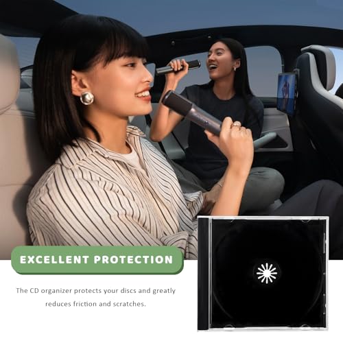 6PCS Standard Single Clear CD Jewel Case, 10 mm Thin Plastic DVD Protective Cases Replacement w/Assembled Tray, Square-Shaped Single Disc Storage Box for Most Cars (Transparent & Black) - color: Transparent & Black