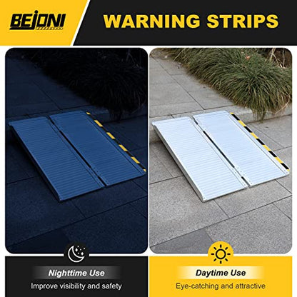 BEJONI 5FT Portable Wheelchair Ramp with Handle, 28'' Wide, Sliver | Aluminum Folding Handicap Ramp, 600 Lbs Capacity Non-Skid Wheelchairs for Home Steps, Thresholds, Doorways, Front Porch - size: 5FT x 28'' W